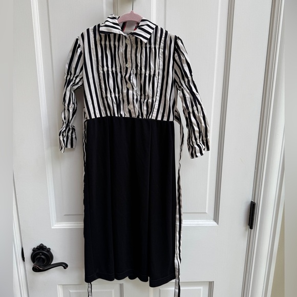 Cozi Kidz 3T Girls Black and White Stripe Long Sleeve Collared Shirt Dress - Picture 1 of 8